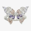 Sparkle Allure Womens Multi Color Cubic Zirconia Pure Silver Over Brass Butterfly Cocktail Ring In Transparent