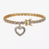 Sparkle Allure Womens Natural White Diamond Accent Heart 7.25 Inch Tennis Bracelet In Gold