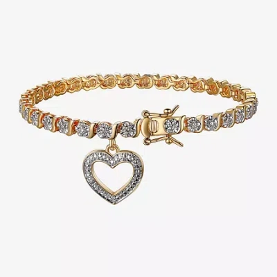 Sparkle Allure Womens Natural White Diamond Accent Heart 7.25 Inch Tennis Bracelet In Transparent