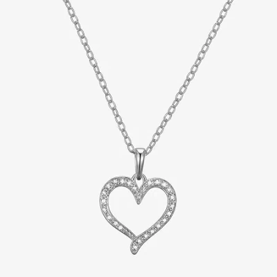 Sparkle Allure Womens Natural White Diamond Accent Pure Silver Over Brass Heart 18 Inch Pendant Necklace In Transparent