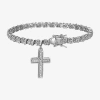 Sparkle Allure Womens Natural White Diamond Accent Pure Silver Over Bronze Cross 7.25 Inch Tennis Bracelet In Brown