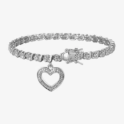 Sparkle Allure Womens Natural White Diamond Accent Pure Silver Over Bronze Heart 7.25 Inch Tennis Bracelet In Transparent