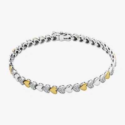 Sparkle Allure Womens Natural White Diamond Accent Pure Silver Over Bronze Heart 7.5 Inch Tennis Bracelet In Transparent