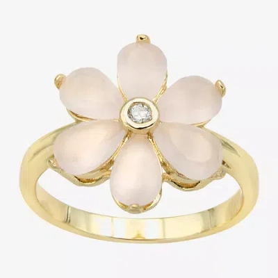 Sparkle Allure Womens Pink Crystal 14k Gold Over Brass Flower Cocktail Ring In Transparent