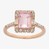 Sparkle Allure Womens Pink Crystal 18k Rose Gold Over Brass Rectangular Engagement Ring In Gold