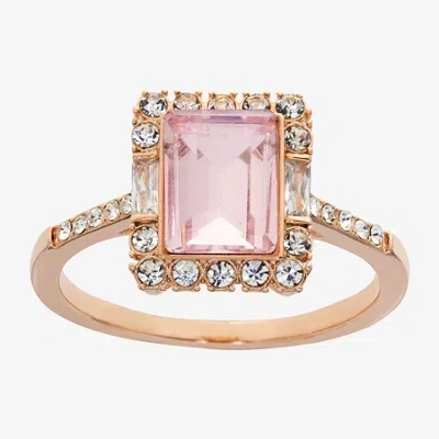 Sparkle Allure Womens Pink Crystal 18k Rose Gold Over Brass Rectangular Engagement Ring