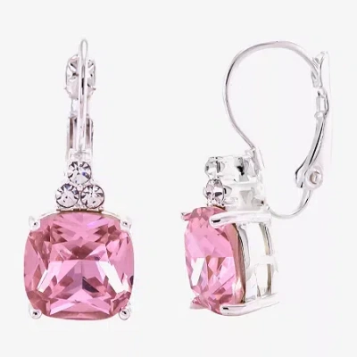 Sparkle Allure Womens Pink Crystal Pure Silver Over Brass Cushion Drop Earrings In Transparent