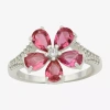 Sparkle Allure Womens Pink Crystal Pure Silver Over Brass Flower Cocktail Ring In Transparent