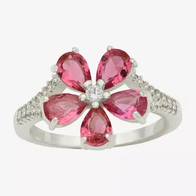 Sparkle Allure Womens Pink Crystal Pure Silver Over Brass Flower Cocktail Ring In Transparent