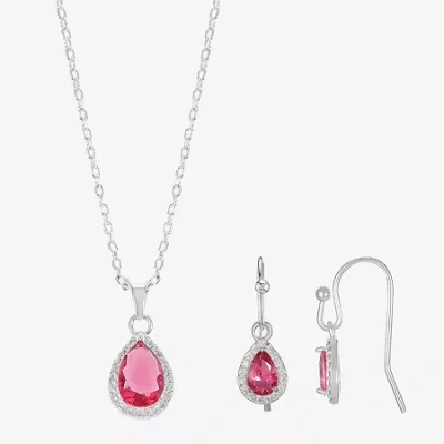Sparkle Allure Womens Pink Crystal Pure Silver Over Brass Pear 3-pc. Jewelry Set
