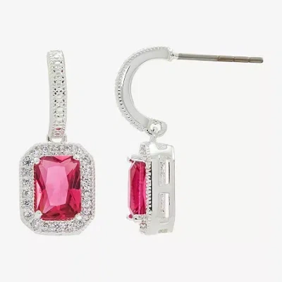 Sparkle Allure Womens Pink Crystal Pure Silver Over Brass Rectangular Drop Earrings In Transparent