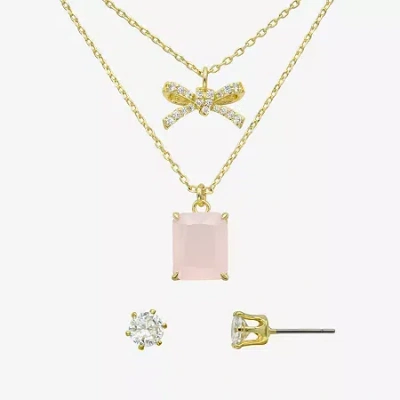 Sparkle Allure Womens Pink Cubic Zirconia 14k Gold Over Brass Bow 2-pc. Jewelry Set