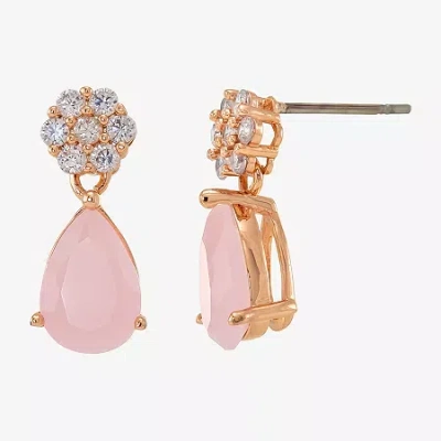 Sparkle Allure Womens Pink Cubic Zirconia 18k Rose Gold Over Brass Flower Drop Earrings In Transparent