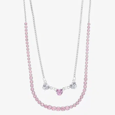 Sparkle Allure Womens Pink Cubic Zirconia Pure Silver Over Brass 18 Inch Tennis Necklace In Multi