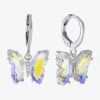 Sparkle Allure Womens Pink Cubic Zirconia Pure Silver Over Brass Butterfly Drop Earrings In Transparent