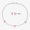 Sparkle Allure Womens Pink Cubic Zirconia Pure Silver Over Brass Heart Round 2-pc. Jewelry Set In Transparent