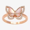 Sparkle Allure Womens Pink Cultured Freshwater Pearl Mother Of Pearl 18k Rose Gold Over Brass Butterfly Halo Cockta