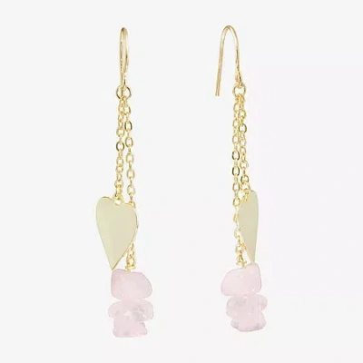 Sparkle Allure Womens Pink Quartz 14k Gold Over Brass Heart Drop Earrings In Transparent