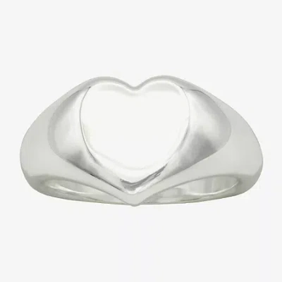 Sparkle Allure Womens Pure Silver Over Brass Heart Signet Ring In Transparent
