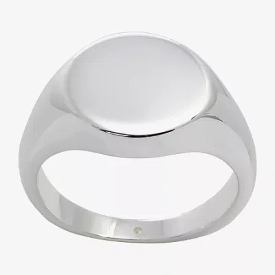 Sparkle Allure Womens Pure Silver Over Brass Round Signet Ring In Transparent