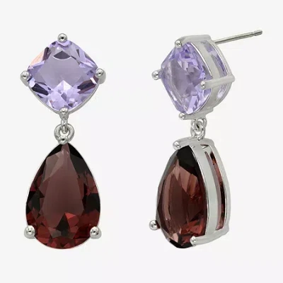Sparkle Allure Womens Purple Crystal Pure Silver Over Brass Pear Round Drop Earrings In Transparent