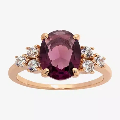 Sparkle Allure Womens Purple Cubic Zirconia 18k Rose Gold Over Brass Oval Side Stone Cocktail Ring