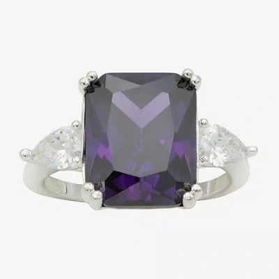 Sparkle Allure Womens Purple Cubic Zirconia Pure Silver Over Brass Cushion 3-stone Cocktail Ring