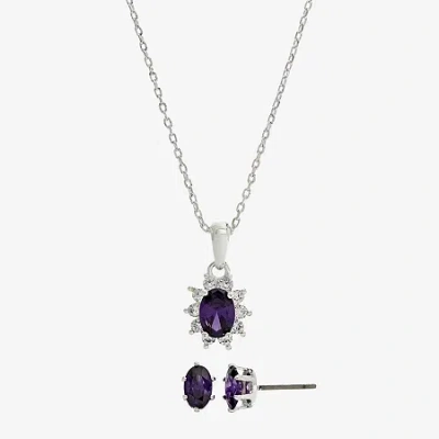Sparkle Allure Womens Purple Cubic Zirconia Pure Silver Over Brass Flower 2-pc. Jewelry Set In Metallic