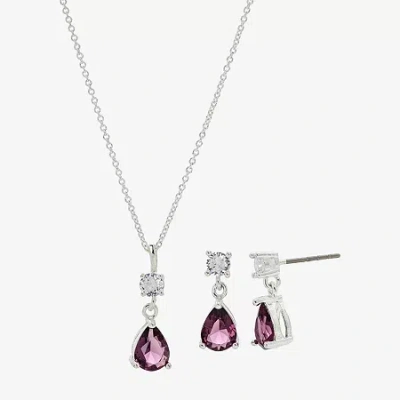 Sparkle Allure Womens Purple Cubic Zirconia Pure Silver Over Brass Pear 2-pc. Jewelry Set In Metallic