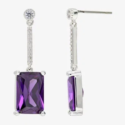 Sparkle Allure Womens Purple Cubic Zirconia Pure Silver Over Brass Rectangular Drop Earrings In Transparent