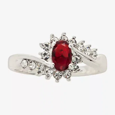 Sparkle Allure Womens Red Crystal Oval Hypoallergenic Bypass Halo Engagement Ring In Silver