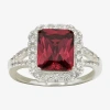 Sparkle Allure Womens Red Crystal Pure Silver Over Brass Halo Cocktail Ring In Silver