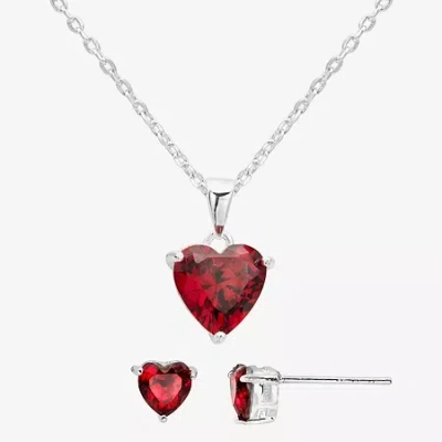 Sparkle Allure Womens Red Crystal Pure Silver Over Brass Heart 2-pc. Jewelry Set