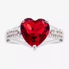Sparkle Allure Womens Red Crystal Pure Silver Over Brass Heart Cocktail Ring