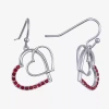 Sparkle Allure Womens Red Crystal Pure Silver Over Brass Heart Drop Earrings In Silver