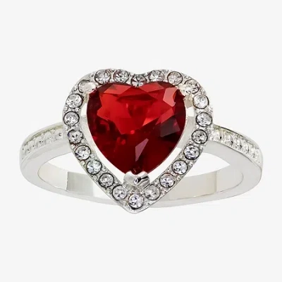 Sparkle Allure Womens Red Crystal Pure Silver Over Brass Heart Halo Cocktail Ring In Transparent
