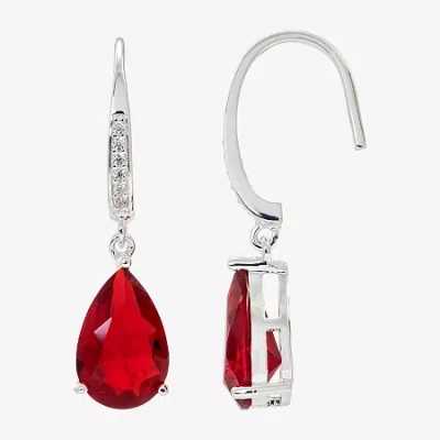 Sparkle Allure Womens Red Crystal Pure Silver Over Brass Pear Drop Earrings In Transparent