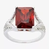 Sparkle Allure Womens Red Crystal Pure Silver Over Brass Rectangular Cocktail Ring In Silver
