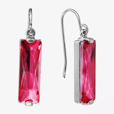 Sparkle Allure Womens Red Crystal Pure Silver Over Brass Rectangular Drop Earrings In Pink