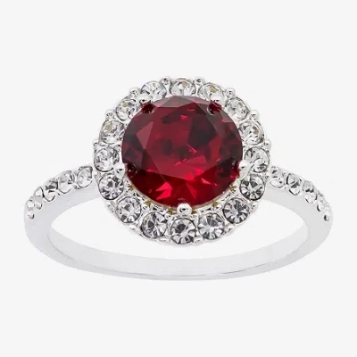 Sparkle Allure Womens Red Crystal Pure Silver Over Brass Round Halo Cocktail Ring In Transparent
