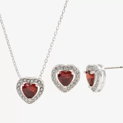 Sparkle Allure Womens Red Cubic Zirconia Pure Silver Over Brass Heart 2-pc. Jewelry Set In Transparent