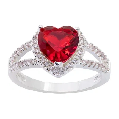 Sparkle Allure Womens Red Cubic Zirconia Pure Silver Over Brass Heart Halo Engagement Ring In Transparent