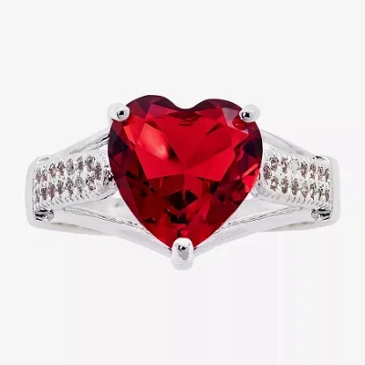 Sparkle Allure Womens Red Cubic Zirconia Pure Silver Over Brass Heart Solitaire Engagement Ring In Transparent