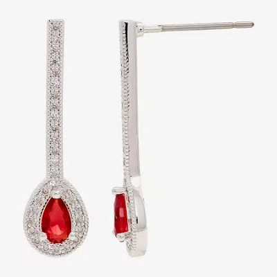 Sparkle Allure Womens Red Cubic Zirconia Pure Silver Over Brass Pear Drop Earrings In Transparent