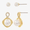 Sparkle Allure Womens Simulated Pearl 14k Gold Over Brass 2 Pair Earring Set In Multi