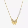 Sparkle Allure Womens Simulated Pearl 14k Gold Over Brass Butterfly 16 Inch Pendant Necklace In Gold