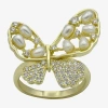 Sparkle Allure Womens Simulated Pearl Cubic Zirconia 14k Gold Over Brass Butterfly Cocktail Ring In Gold