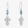 Sparkle Allure Womens Turquoise Howlite Pure Silver Over Brass Cross Drop Earrings In Silver