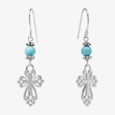 Sparkle Allure Womens Turquoise Howlite Pure Silver Over Brass Cross Drop Earrings In Transparent
