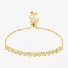 Sparkle Allure Womens White Crystal 14k Gold Over Brass Heart Bolo Bracelet In Gold
